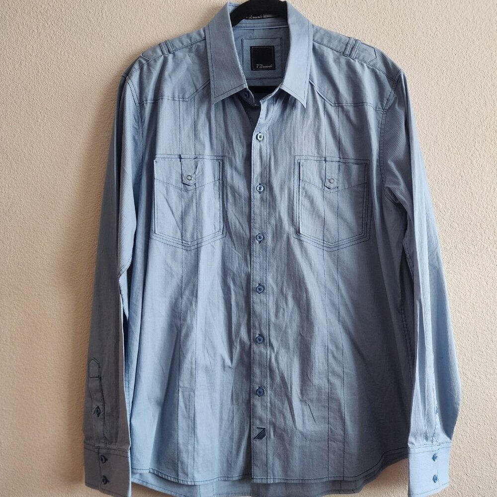 7 Diamonds Mens Military Button Down Shirt Long Sleeve Collared Blue Size XL